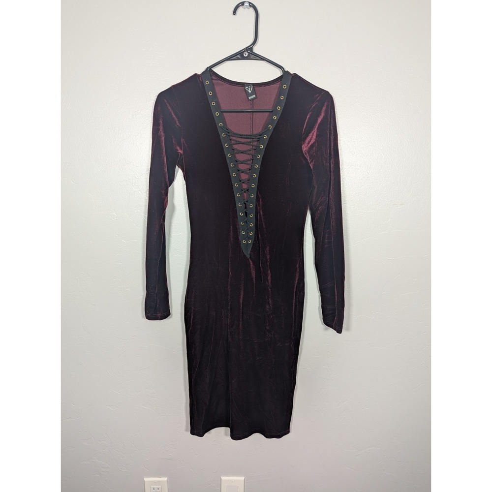 Windsor Dress S Burgundy Maroon Velvet Lace Front Sexy Goth Grunge Whimsygoth